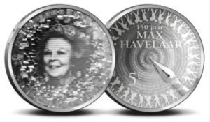 5 euro herdenkingsmunt die uitgebracht werd ter ere van de 150ste verjaardag van het literaire meesterwerk Max Havelaar