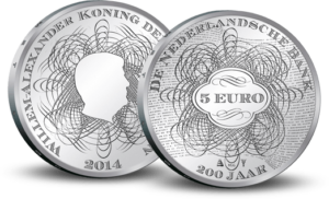 5 euro herdenkingsmunt 200 jarig bestaan Nederlandsche Bank 2014
