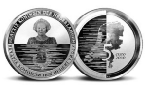 5 euro herdenkingsmunt die werd uitgebracht ter ere van de verbondenheid van Nederland met het water 2010